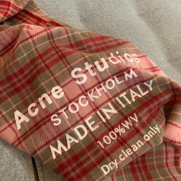 Acne coral pink plaid cashmere wool scarf - Picture 6 of 6